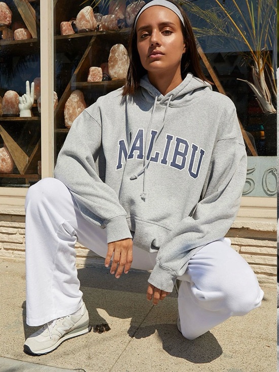 Brandy Melville Tops - Brandy Melville Gray Malibu Hoodie with Navy Lettering